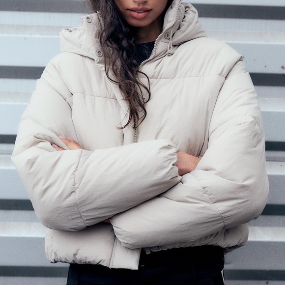 ZARA WATER-REPELLENT PUFFER ANORAK - Ecru Winter Jacket - Picture 4 of 10